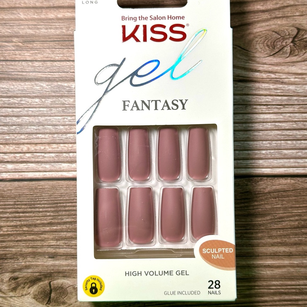 KISS Fantasy Long FA04 Mauve Pink High Volume Gel Sculpted Press On Nails
